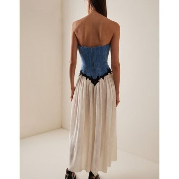 New Gabriela Hearst Glenn Dress in Light Blue Denim strapless corset gown - Picture 3 of 13